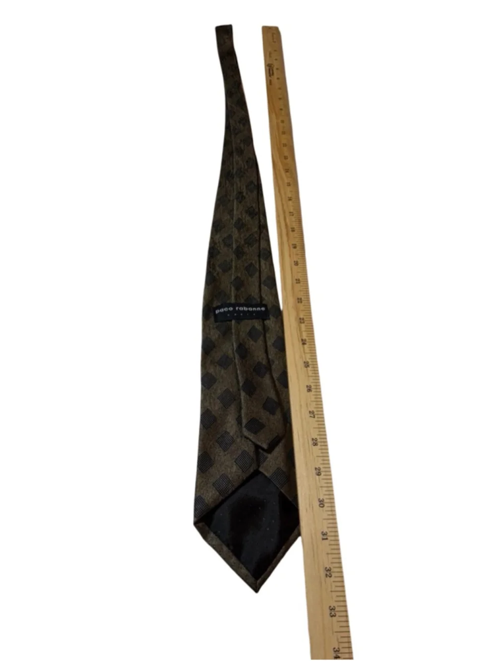 Paco Rabanne Paris Silk Tie Italy Geometric Squares Brown Black Designer